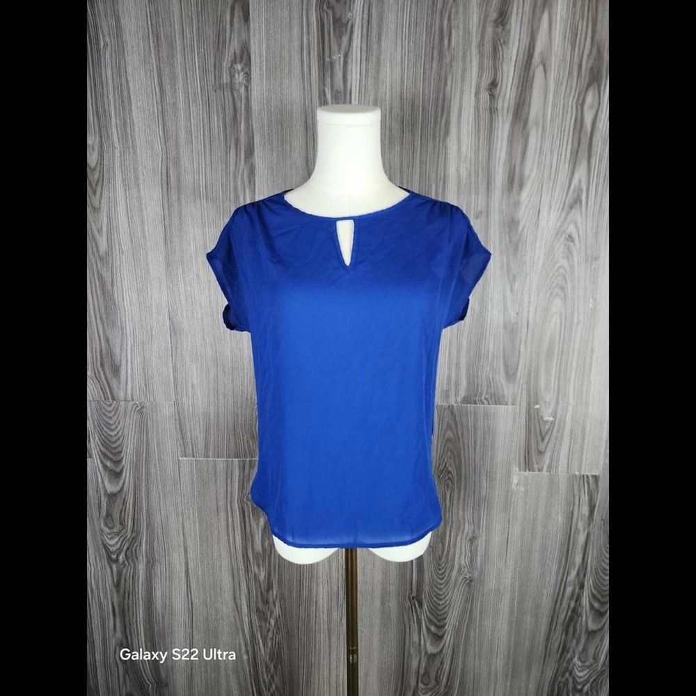 One Clothing Royal Blue Keyhole Neck Cap Sleeve Blouse Top XS UT6849-NU12